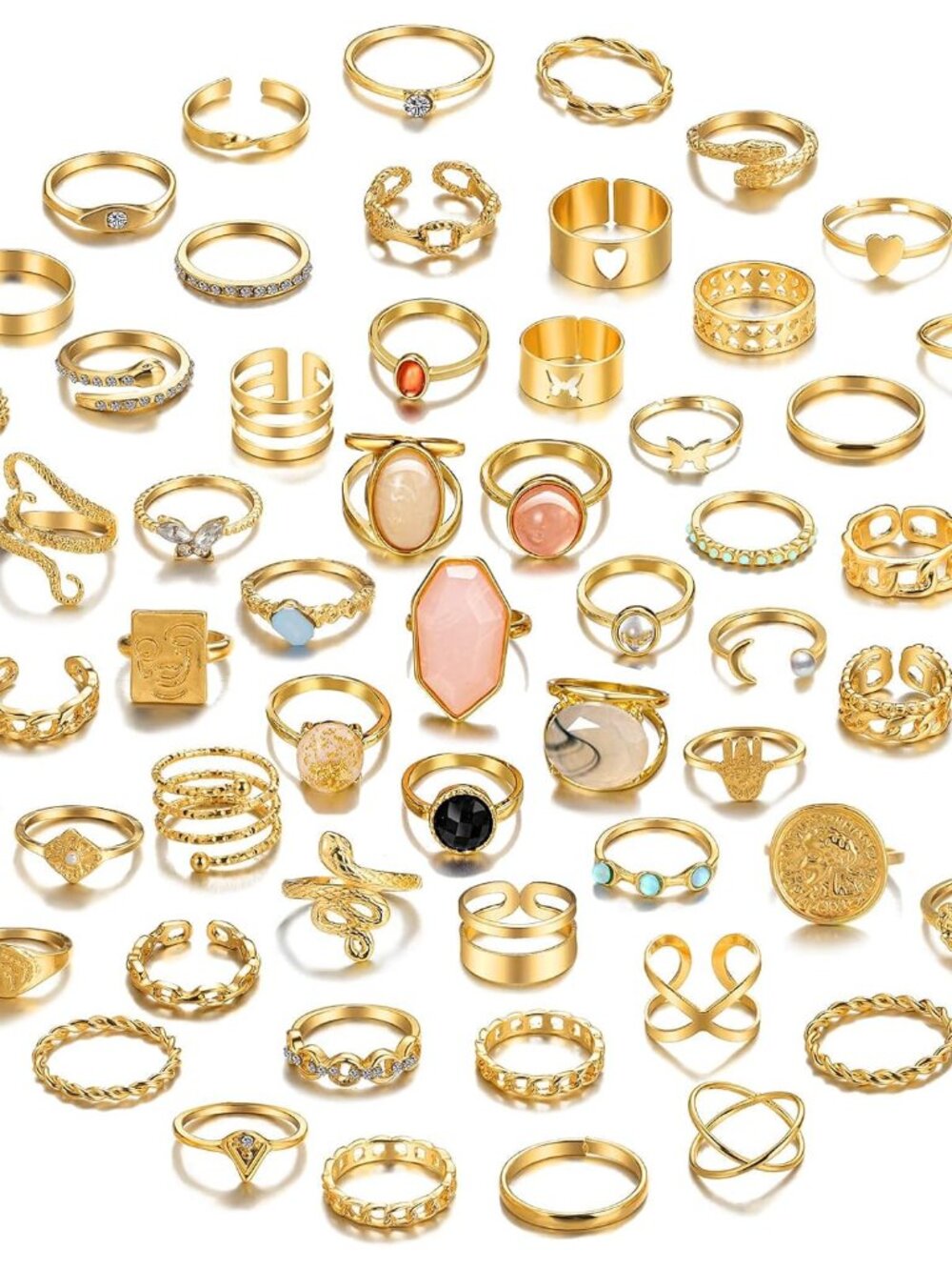 60 Pcs Gold Stacks Ring Sets for Women Non Tarnish, Dainty Vintage Stackable Rin